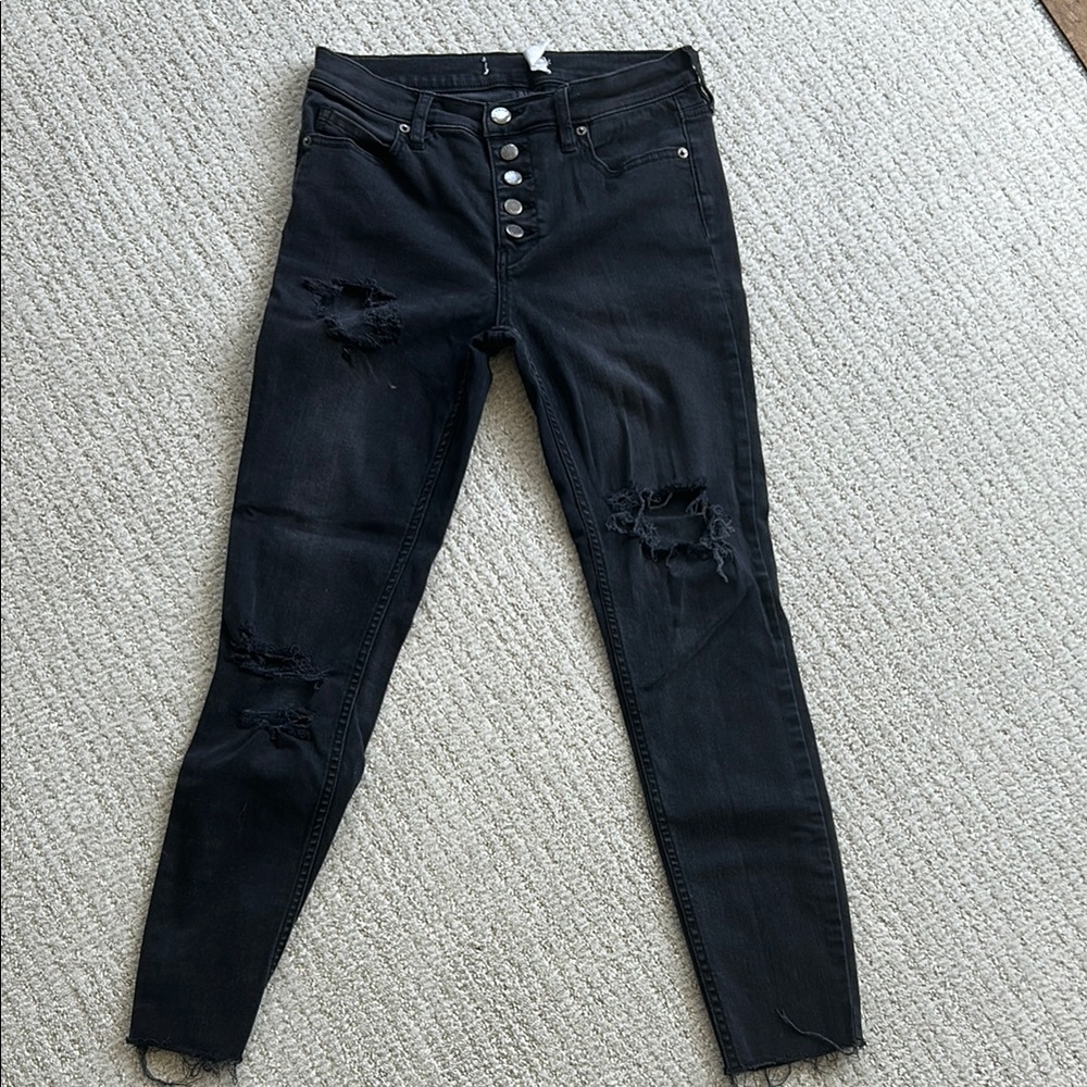 Free People Black Skinny Jeans with Distressed Knees